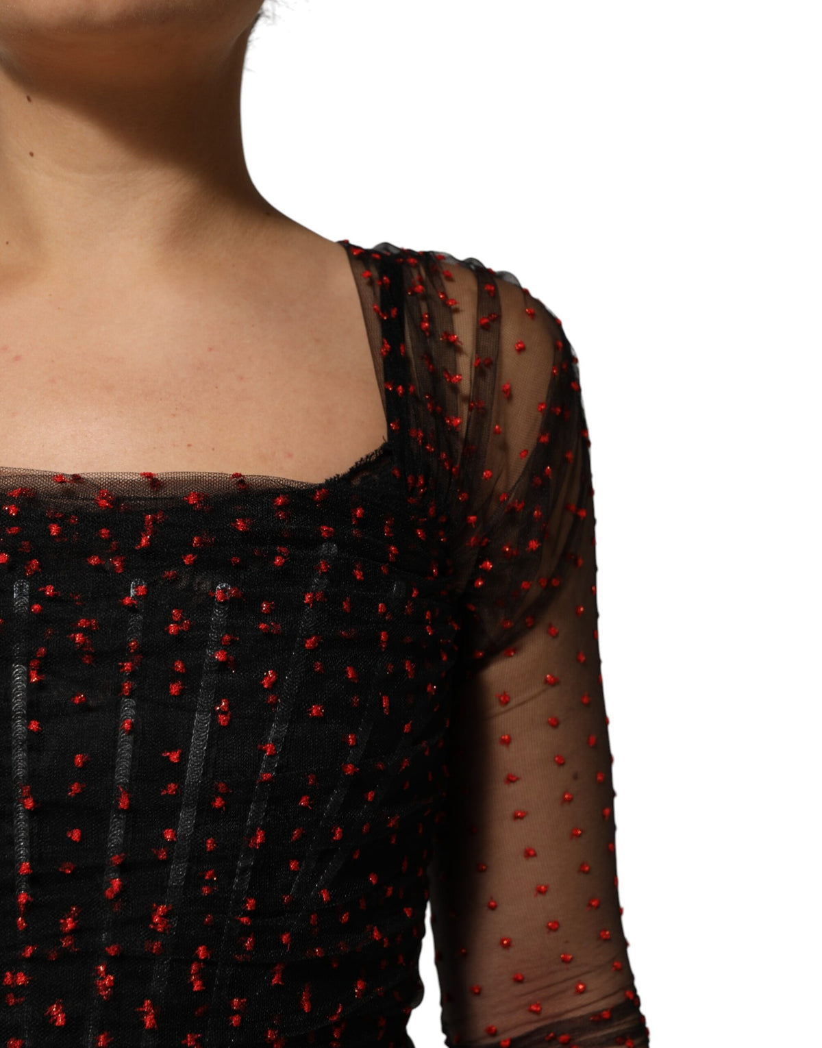 Robe Mini à Manches Longues en Soie Noire avec Détails en Dentelle - Dolce & Gabbana