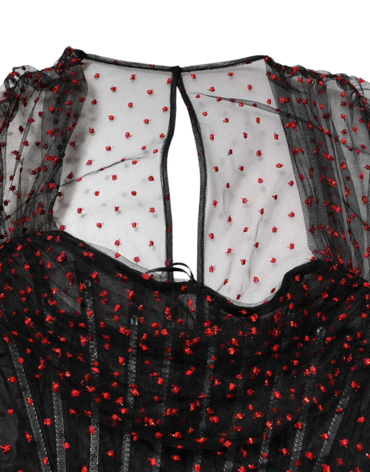 Robe Mini à Manches Longues en Soie Noire avec Détails en Dentelle - Dolce & Gabbana