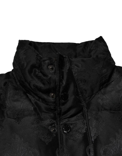 Dolce & Gabbana Black Jacquard Quilted Puffer Bomber Jacket