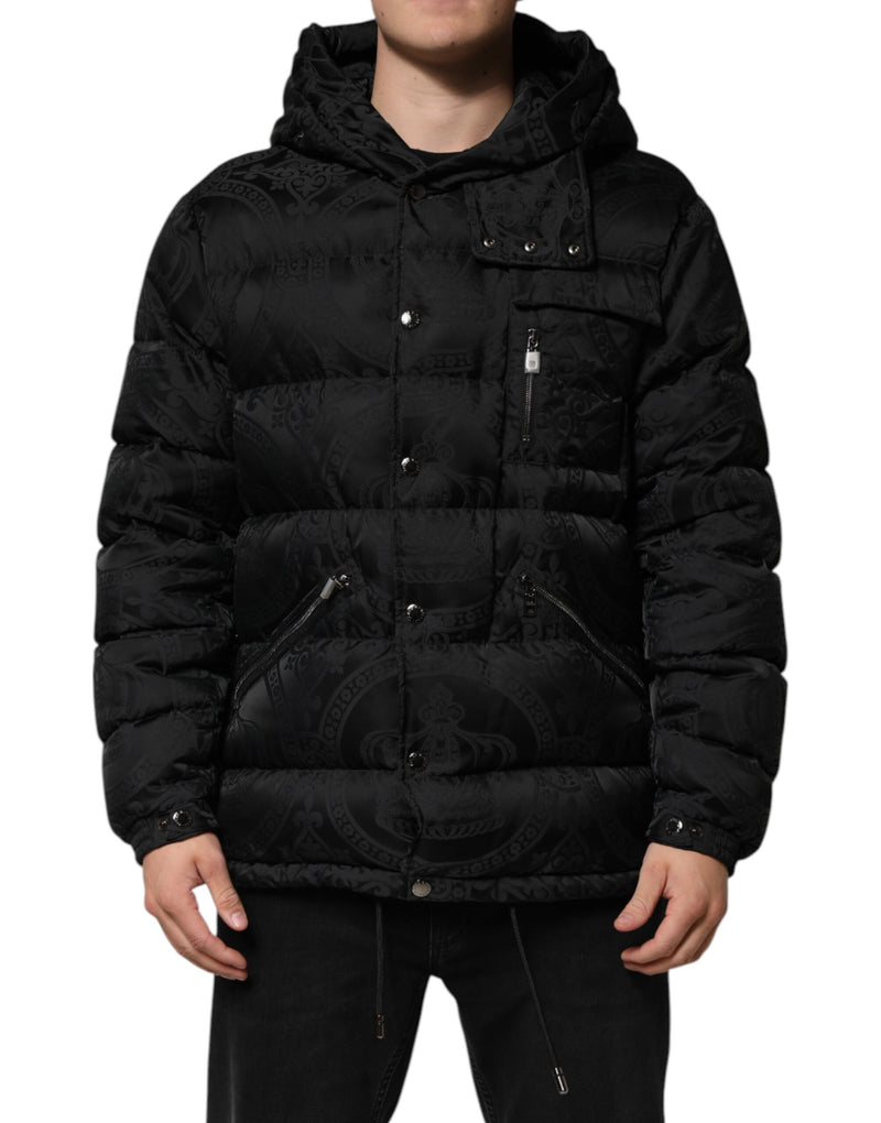 Veste à capuche matelassée en jacquard noir de Dolce & Gabbana