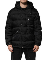 Veste à capuche matelassée en jacquard noir de Dolce & Gabbana