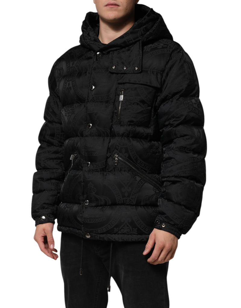 Veste à capuche matelassée en jacquard noir de Dolce & Gabbana