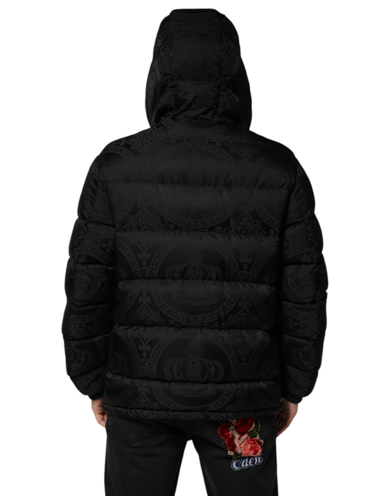 Veste à capuche matelassée en jacquard noir de Dolce & Gabbana