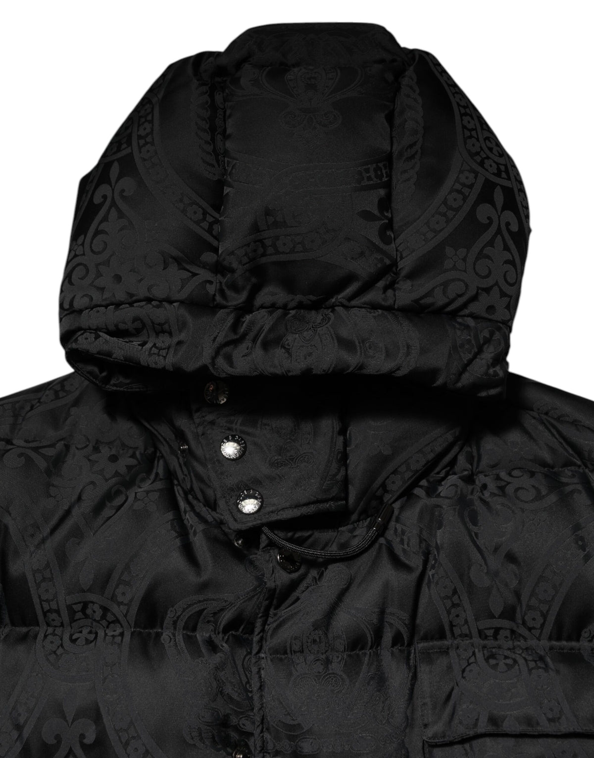 Veste à capuche matelassée en jacquard noir de Dolce & Gabbana