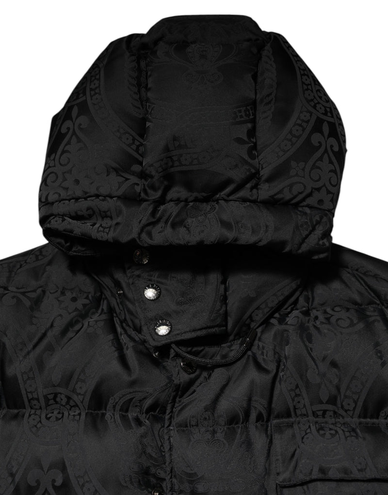 Veste à capuche matelassée en jacquard noir de Dolce & Gabbana
