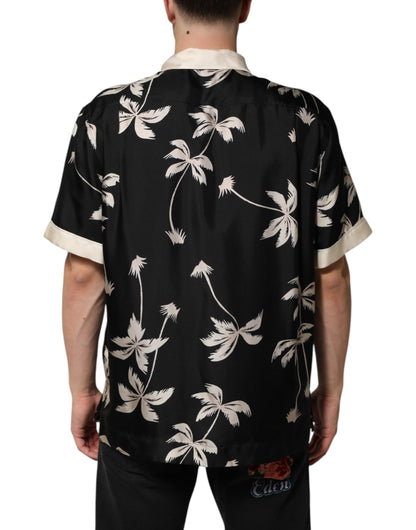 Dolce & Gabbana Black Printed Silk Short Sleeves Casual Shirt