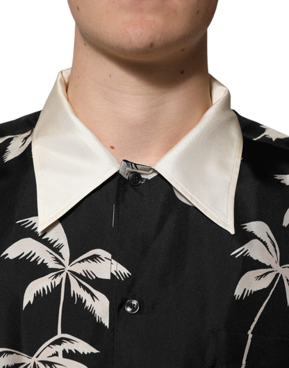 Dolce & Gabbana Black Printed Silk Short Sleeves Casual Shirt