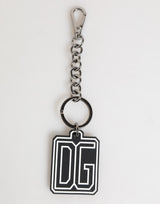Porte-clés Dolce &amp; Gabbana pour homme, noir et blanc, avec logo DG en caoutchouc argenté