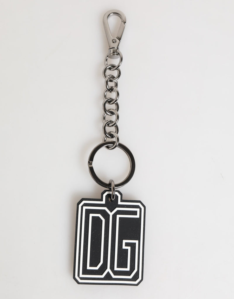 Porte-clés Dolce &amp; Gabbana pour homme, noir et blanc, avec logo DG en caoutchouc argenté
