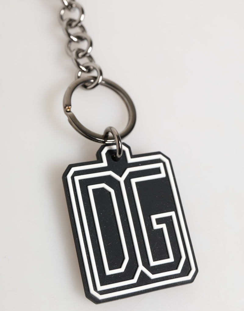 Porte-clés Dolce &amp; Gabbana pour homme, noir et blanc, avec logo DG en caoutchouc argenté