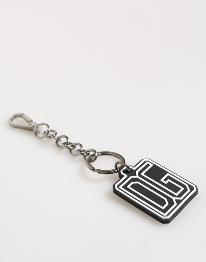 Porte-clés Dolce &amp; Gabbana pour homme, noir et blanc, avec logo DG en caoutchouc argenté