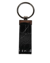 Porte-clés Dolce &amp; Gabbana en cuir noir avec logo en métal pour homme