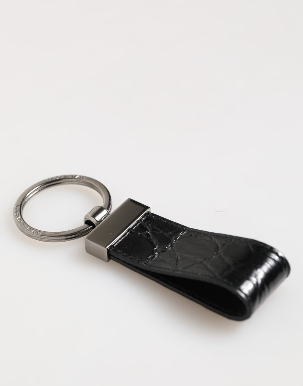 Porte-clés Dolce &amp; Gabbana en cuir noir avec logo en métal pour homme