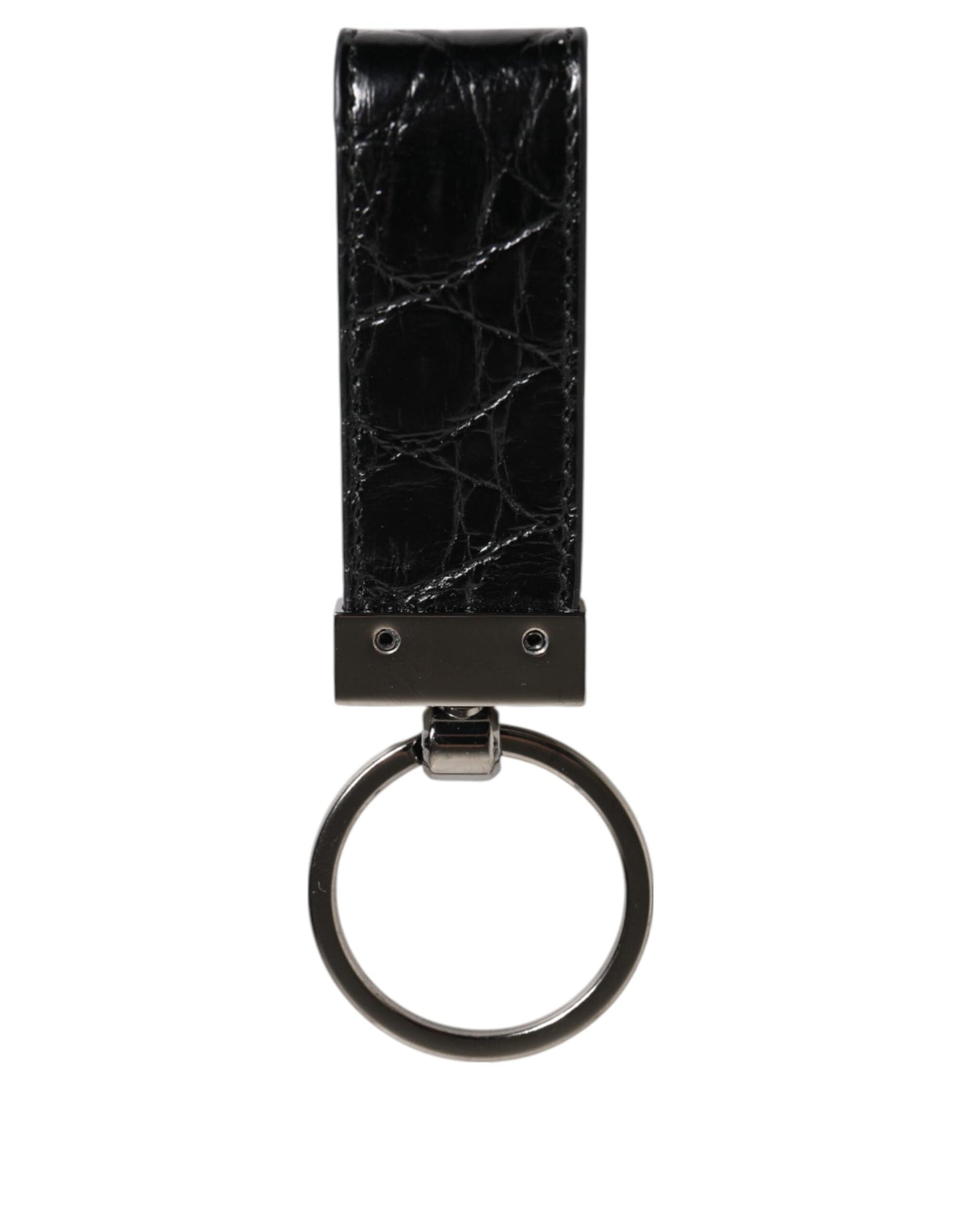 Dolce & Gabbana Zwarte Leren Logo Metalen Ring Sleutelhanger Houder Heren Sleutelhanger