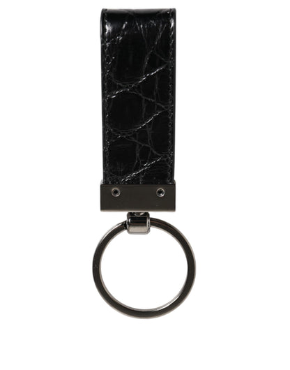 Dolce & Gabbana Zwarte Leren Logo Metalen Ring Sleutelhanger Houder Heren Sleutelhanger