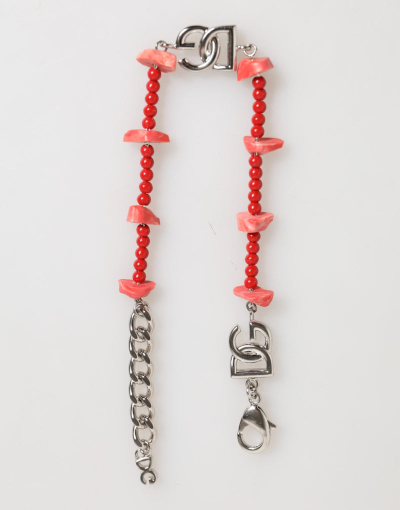 Bracelet Dolce & Gabbana pour homme en laiton argenté avec perles et résine et logo DG