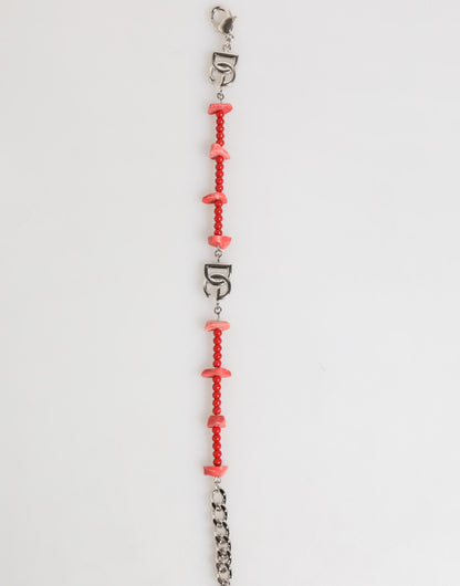Dolce &amp; Gabbana Zilverkleurige Messing Kralen Hars DG Logo Ketting Herenarmband