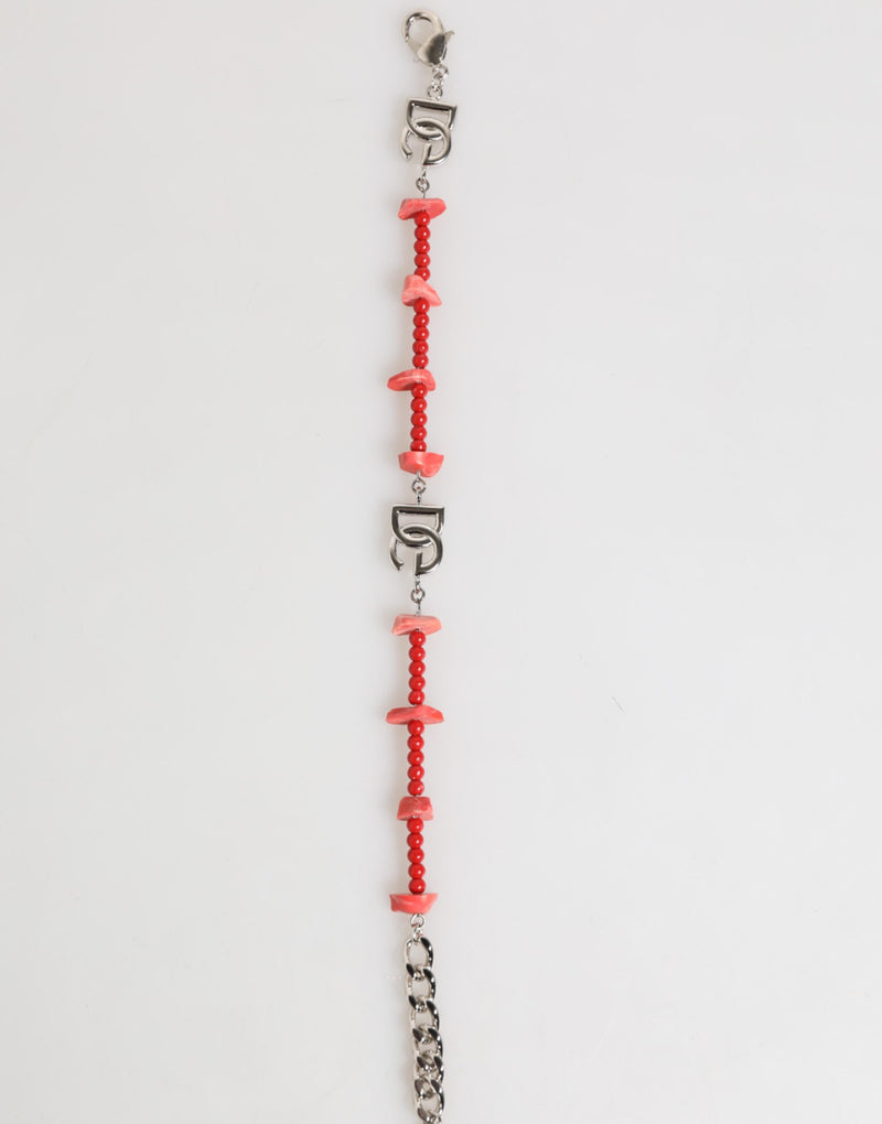 Bracelet Dolce & Gabbana pour homme en laiton argenté avec perles et résine et logo DG