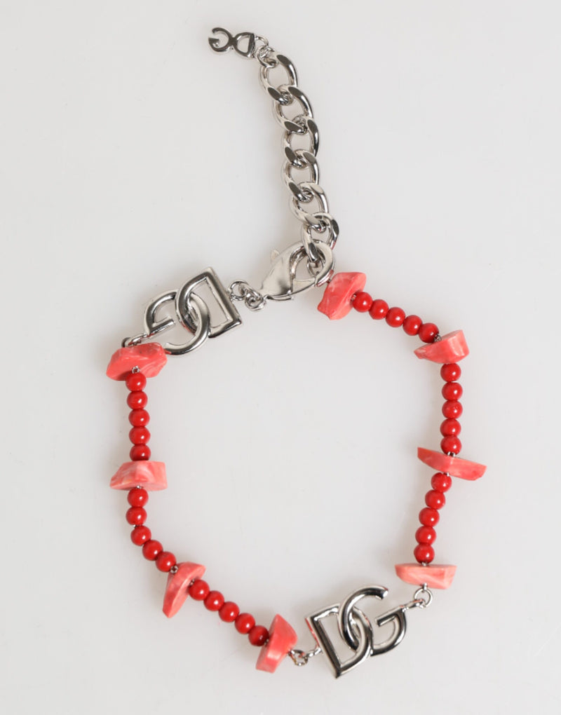 Bracelet Dolce & Gabbana pour homme en laiton argenté avec perles et résine et logo DG