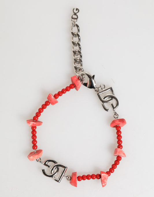 Dolce &amp; Gabbana Zilverkleurige Messing Kralen Hars DG Logo Ketting Herenarmband