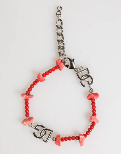 Dolce &amp; Gabbana Zilverkleurige Messing Kralen Hars DG Logo Ketting Herenarmband