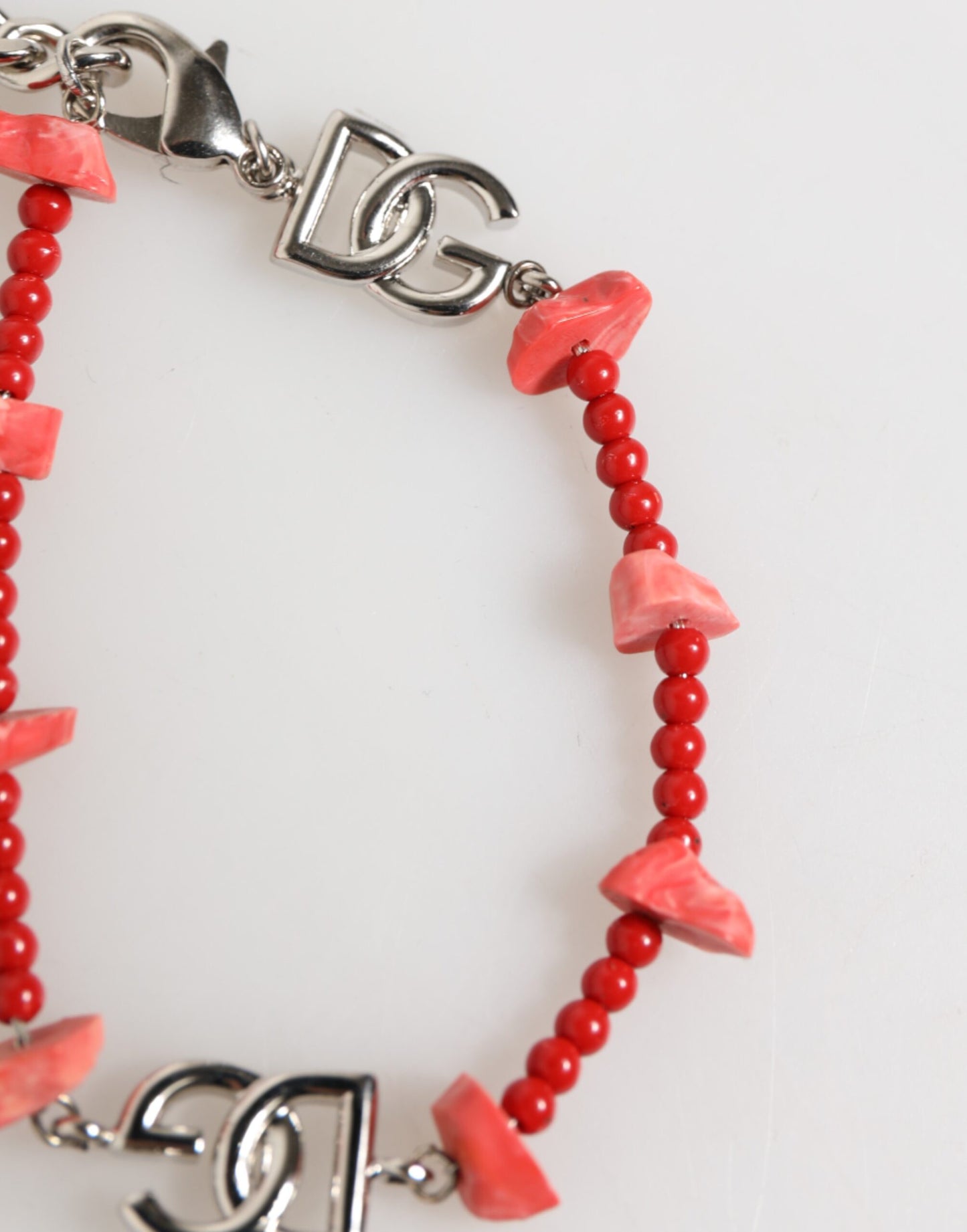 Dolce &amp; Gabbana Zilverkleurige Messing Kralen Hars DG Logo Ketting Herenarmband