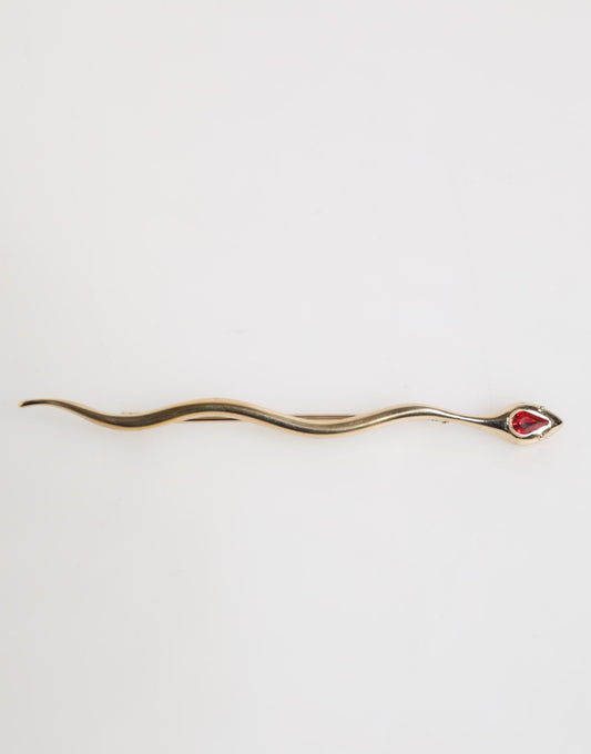 Dolce &amp; Gabbana Gouden Messing Rode Kristal Spilla Serpente Heren Broche Pin