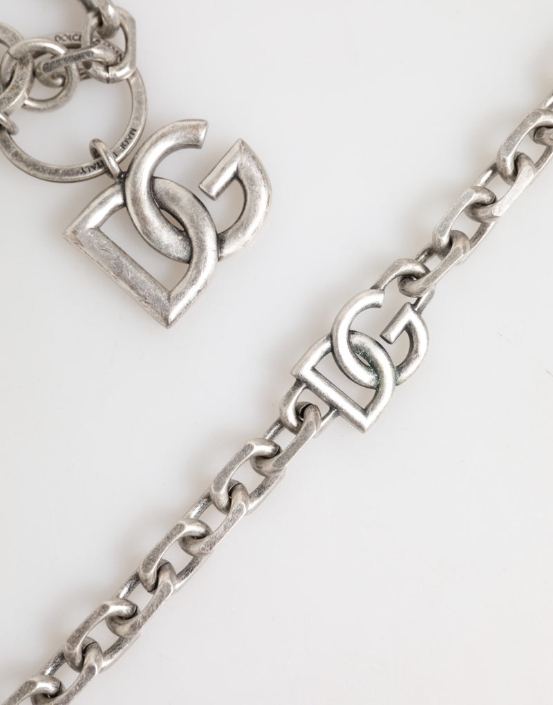 Collier Dolce & Gabbana en laiton argenté avec logo DG pour homme