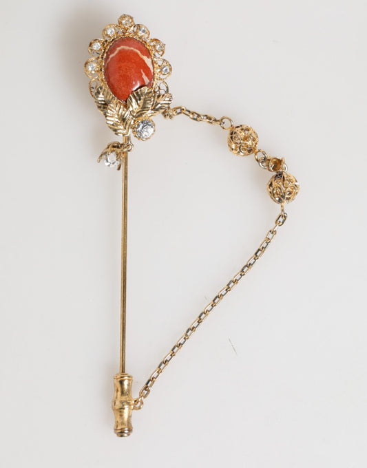 Dolce &amp; Gabbana gouden messing kristalketting 925 sterling zilveren broche
