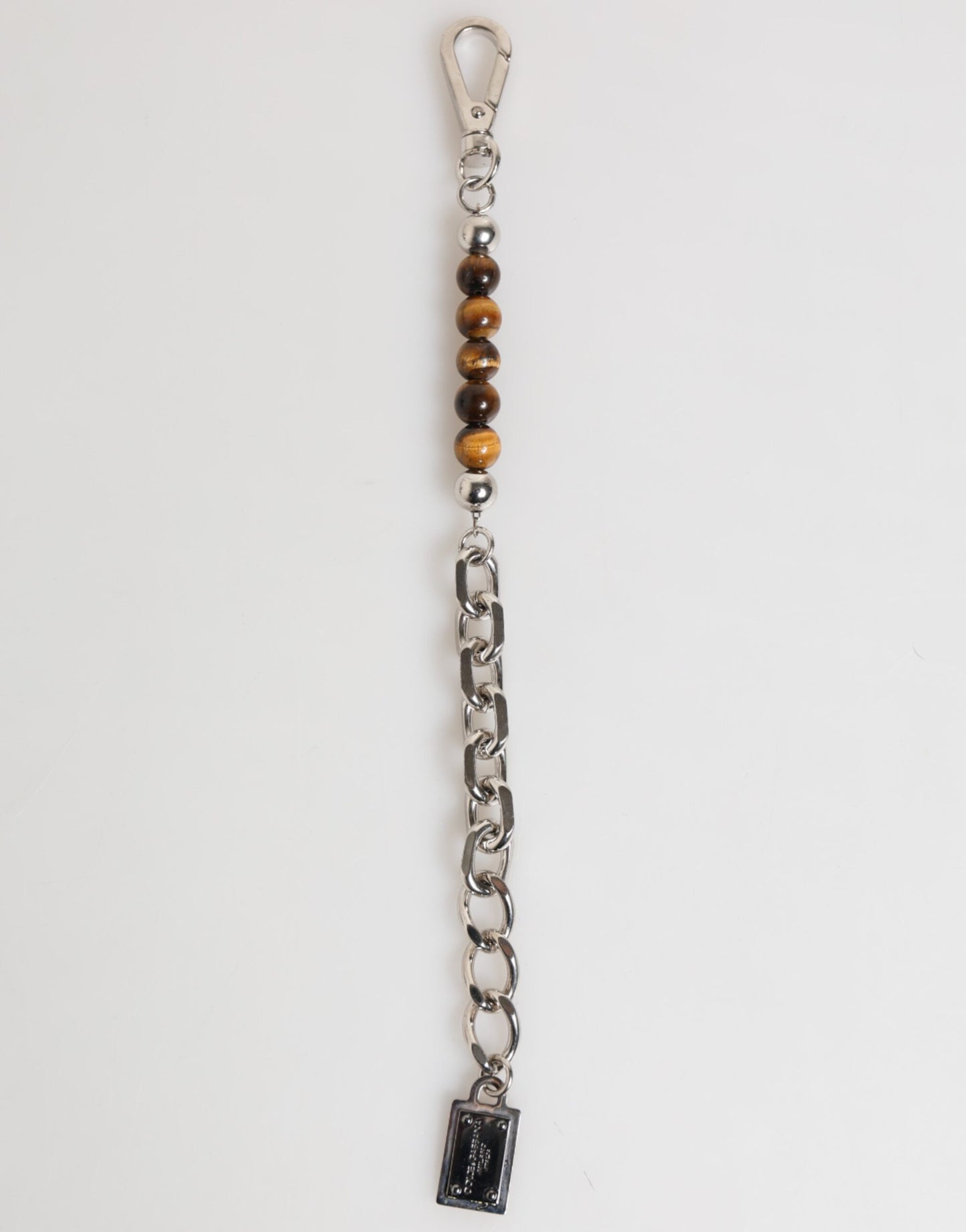 Bracelet Dolce &amp; Gabbana pour homme avec chaîne en argent, fermoir mousqueton et perles en laiton et logo