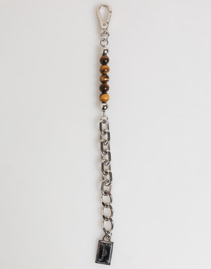 Bracelet Dolce &amp; Gabbana pour homme avec chaîne en argent, fermoir mousqueton et perles en laiton et logo