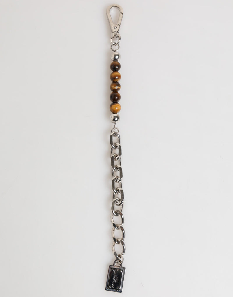 Bracelet Dolce & Gabbana pour homme avec chaîne en argent, fermoir mousqueton et perles en laiton et logo