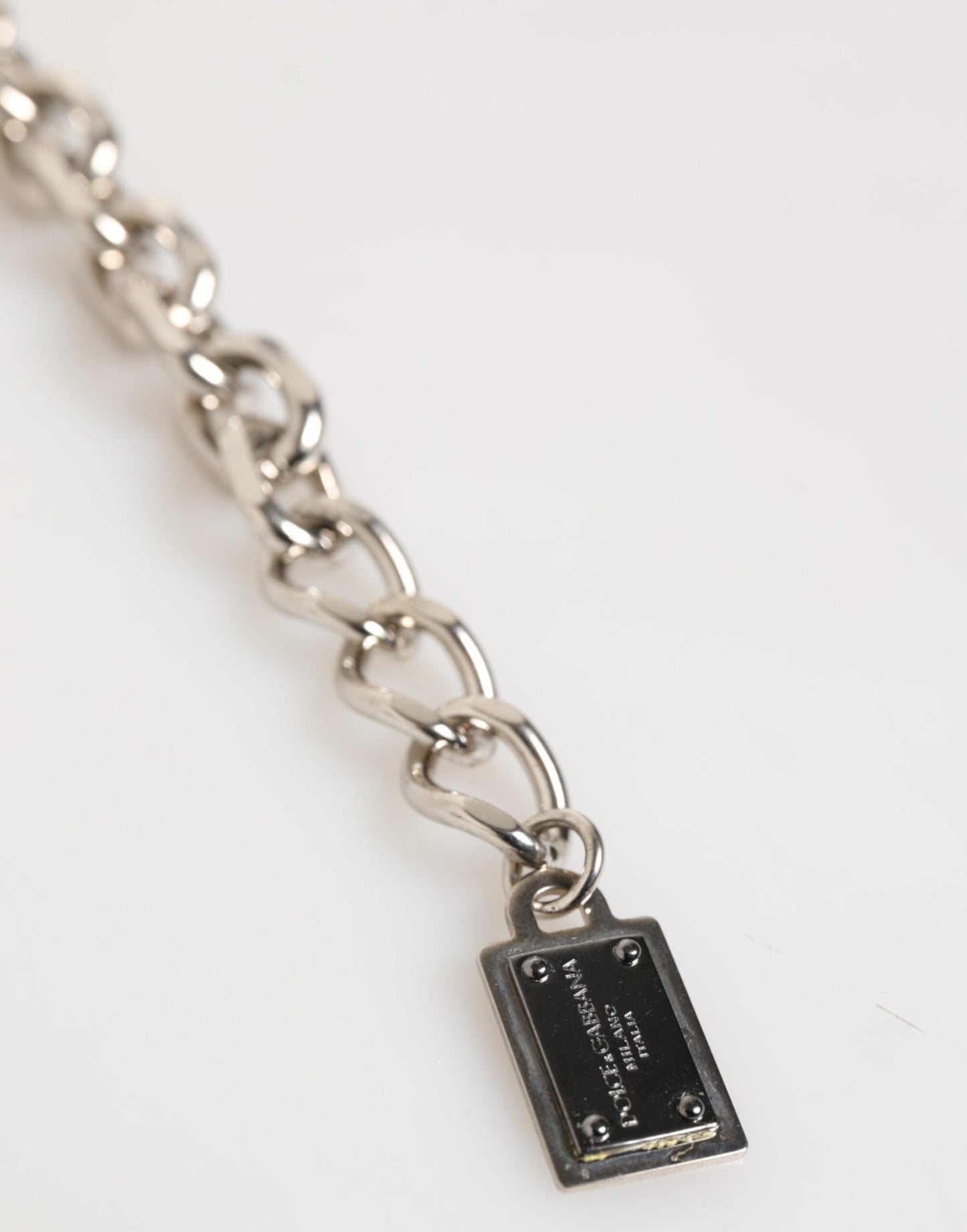 Bracelet Dolce &amp; Gabbana pour homme avec chaîne en argent, fermoir mousqueton et perles en laiton et logo