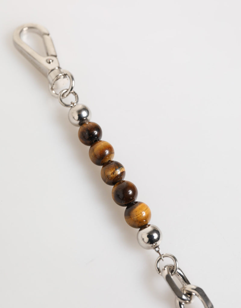 Bracelet Dolce & Gabbana pour homme avec chaîne en argent, fermoir mousqueton et perles en laiton et logo