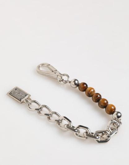 Bracelet Dolce &amp; Gabbana pour homme avec chaîne en argent, fermoir mousqueton et perles en laiton et logo