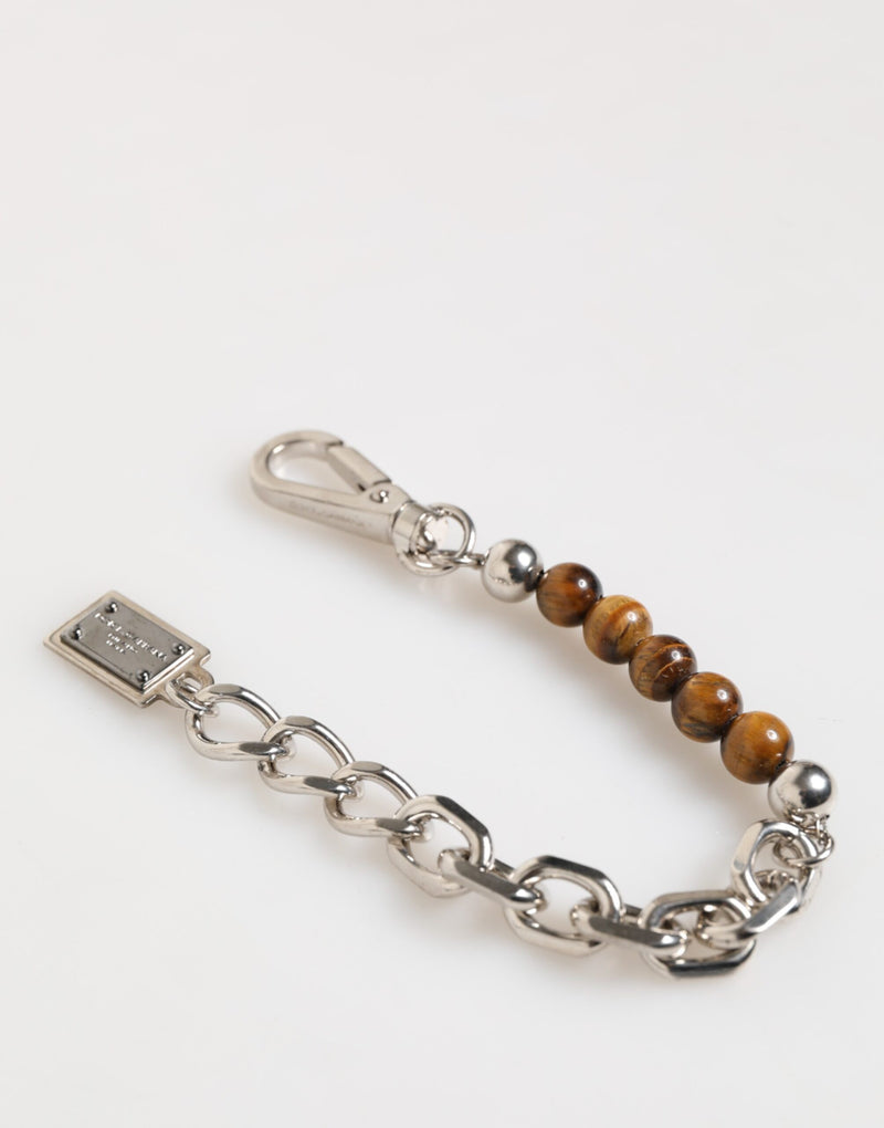 Bracelet Dolce & Gabbana pour homme avec chaîne en argent, fermoir mousqueton et perles en laiton et logo