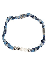 Bracelet homme Dolce & Gabbana tressé bleu et blanc en métal argenté avec logo et perles