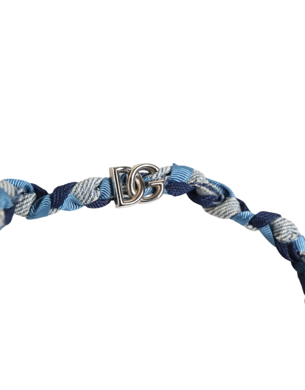 Bracelet homme Dolce & Gabbana tressé bleu et blanc en métal argenté avec logo et perles