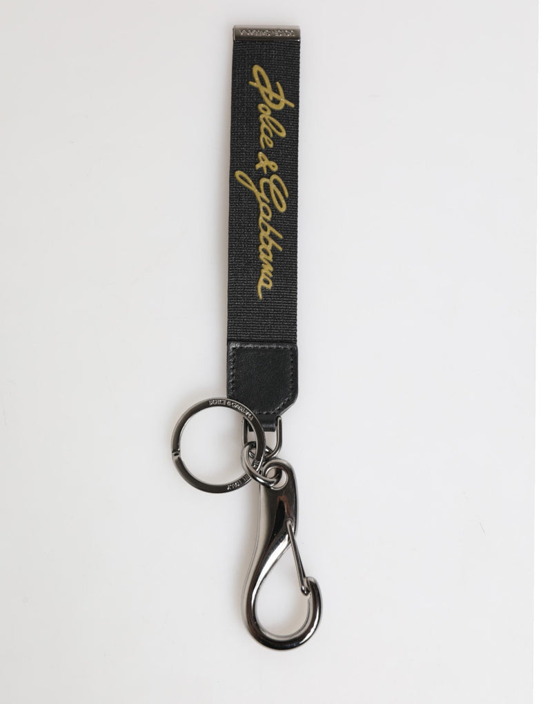 Porte-clés Dolce &amp; Gabbana en polyester noir et jaune avec logo DG argenté