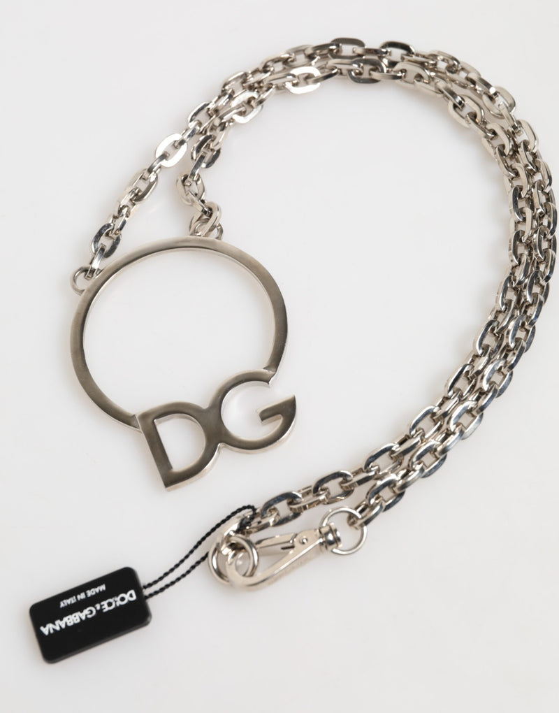 Collier Dolce & Gabbana en laiton argenté avec pendentif logo DG pour homme