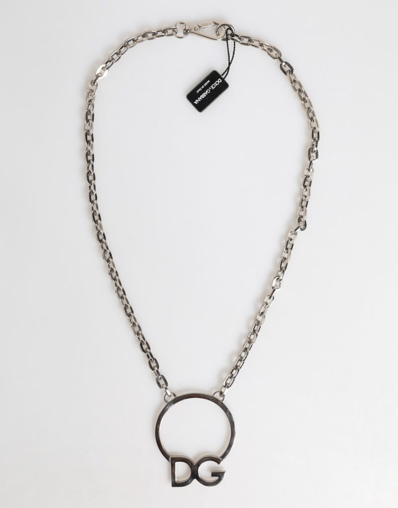 Collier Dolce & Gabbana en laiton argenté avec pendentif logo DG pour homme