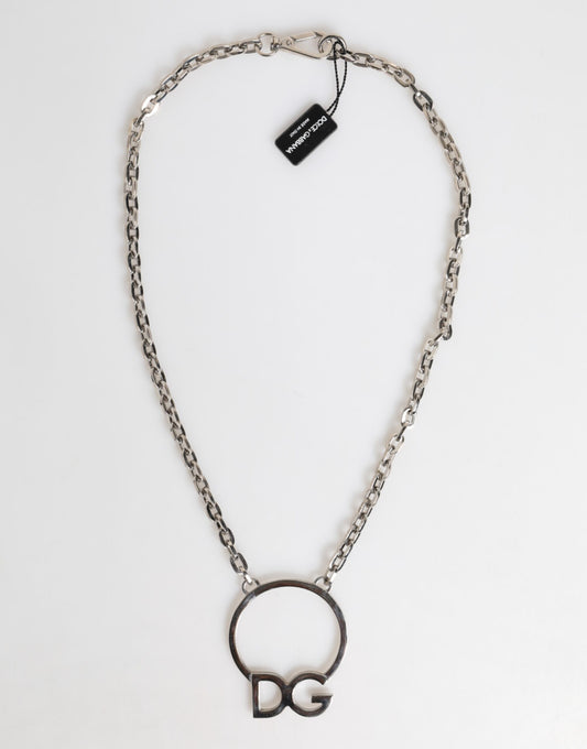 Dolce &amp; Gabbana Zilverkleurige Messing Ketting DG Logo Hanger Herenketting