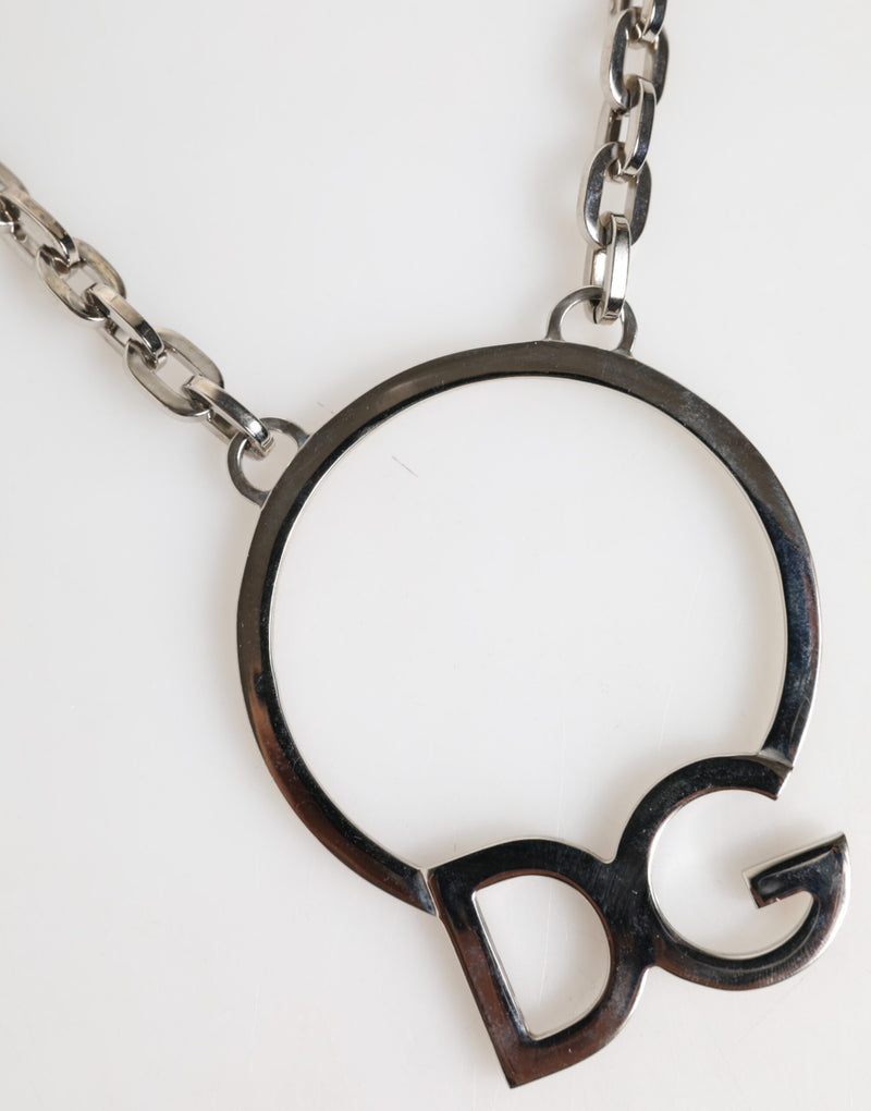 Collier Dolce & Gabbana en laiton argenté avec pendentif logo DG pour homme