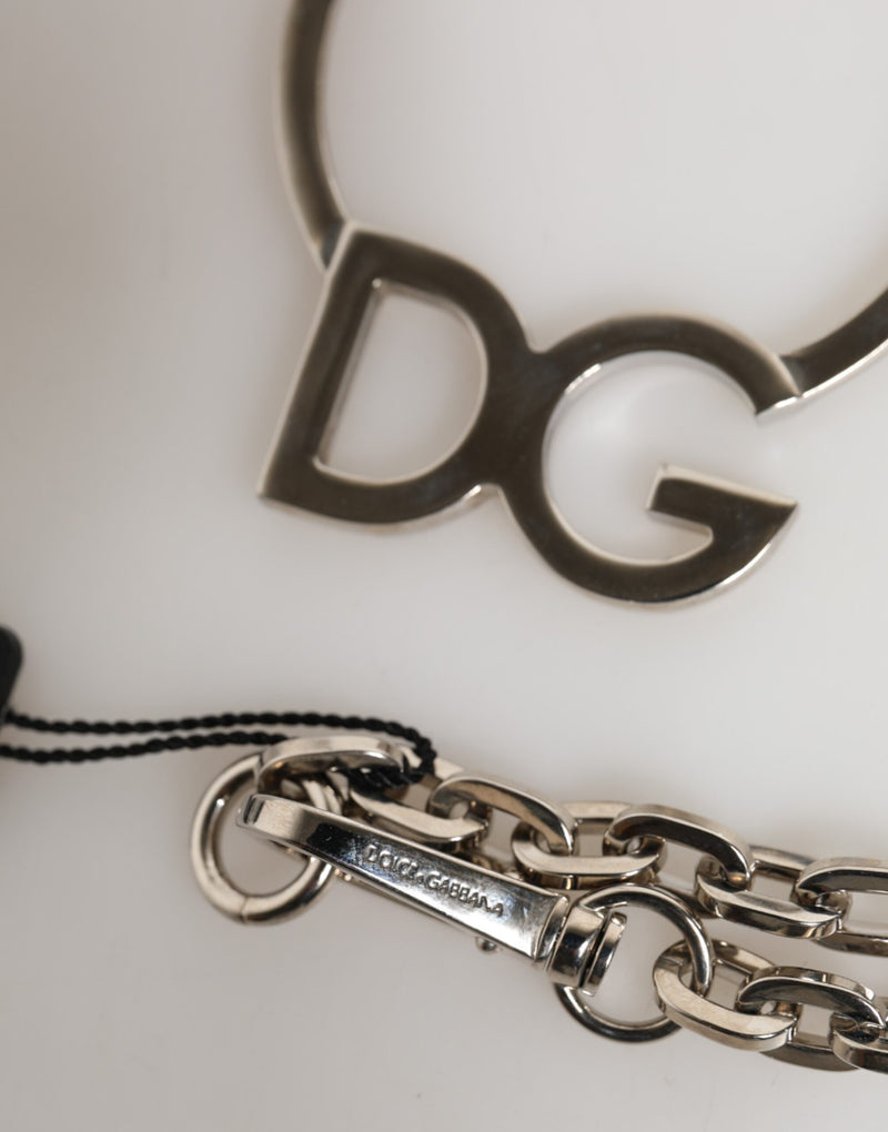Collier Dolce & Gabbana en laiton argenté avec pendentif logo DG pour homme