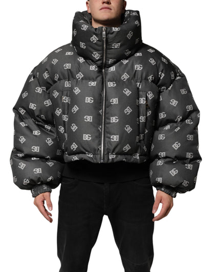 Dolce & Gabbana Black DG Monogram Full Zip Puffer Men Jacket