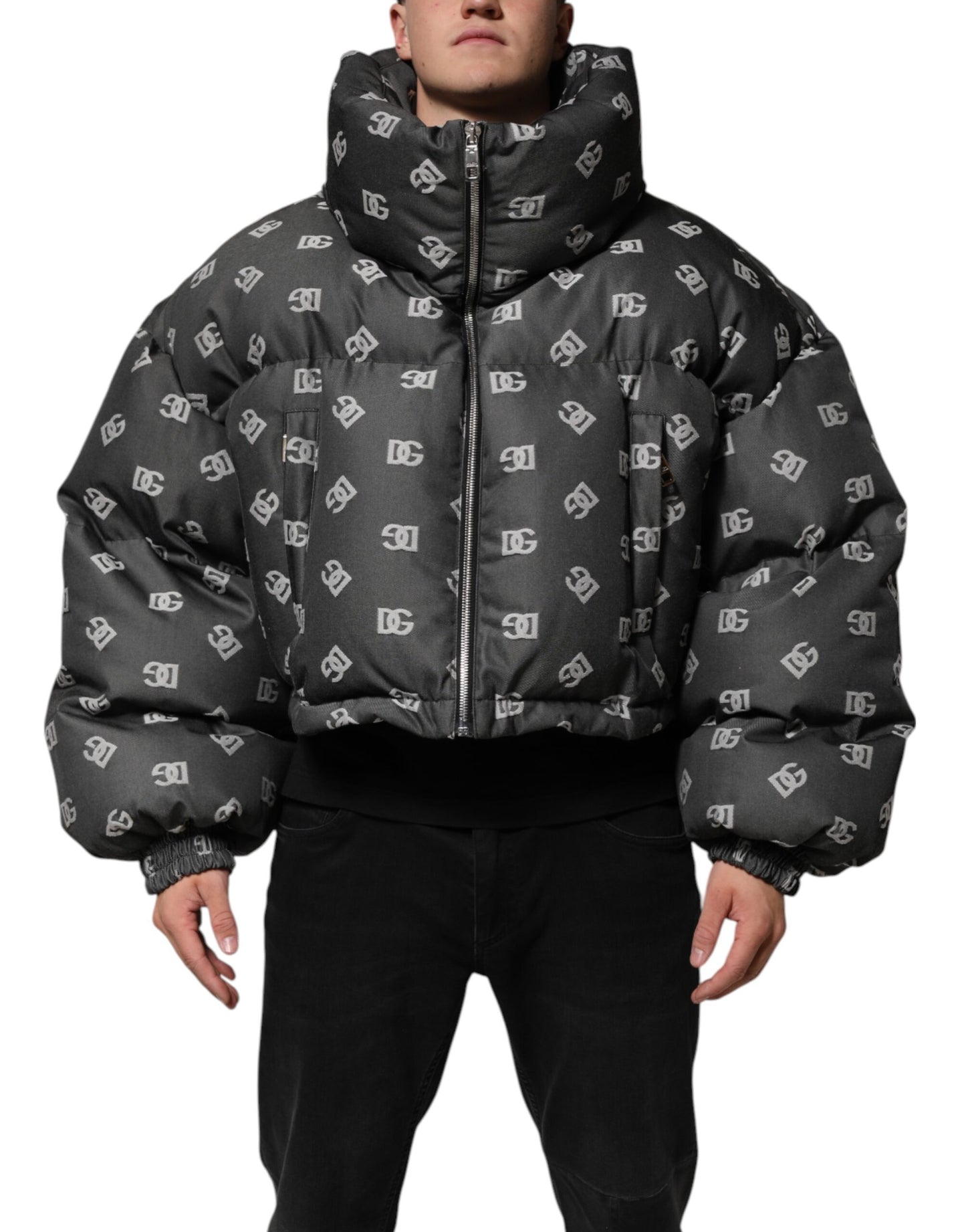 Veste Puffer à Fermeture Éclair avec Monogramme DG Noir de Dolce &amp; Gabbana pour Homme