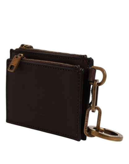 Portefeuille Dolce & Gabbana en cuir de veau marron avec logo et porte-clés zippé pour homme