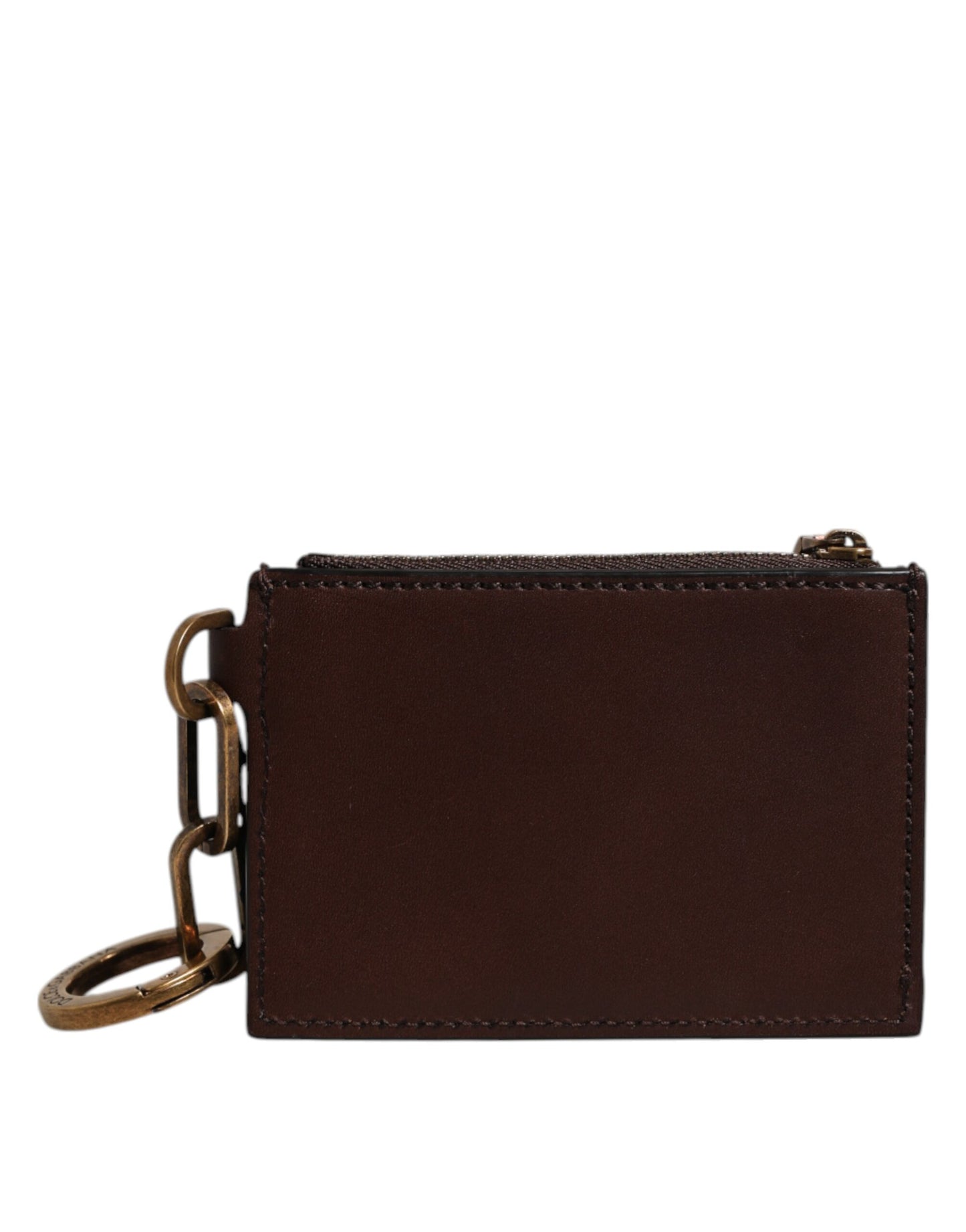 Portefeuille Dolce & Gabbana en cuir de veau marron avec logo et porte-clés zippé pour homme