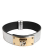 Dolce &amp; Gabbana Zilveren Gestructureerde Leren Gouden Metalen Halsband