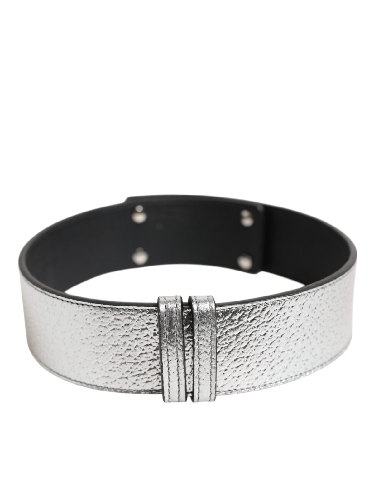Collier Dolce & Gabbana en cuir texturé argenté et métal doré